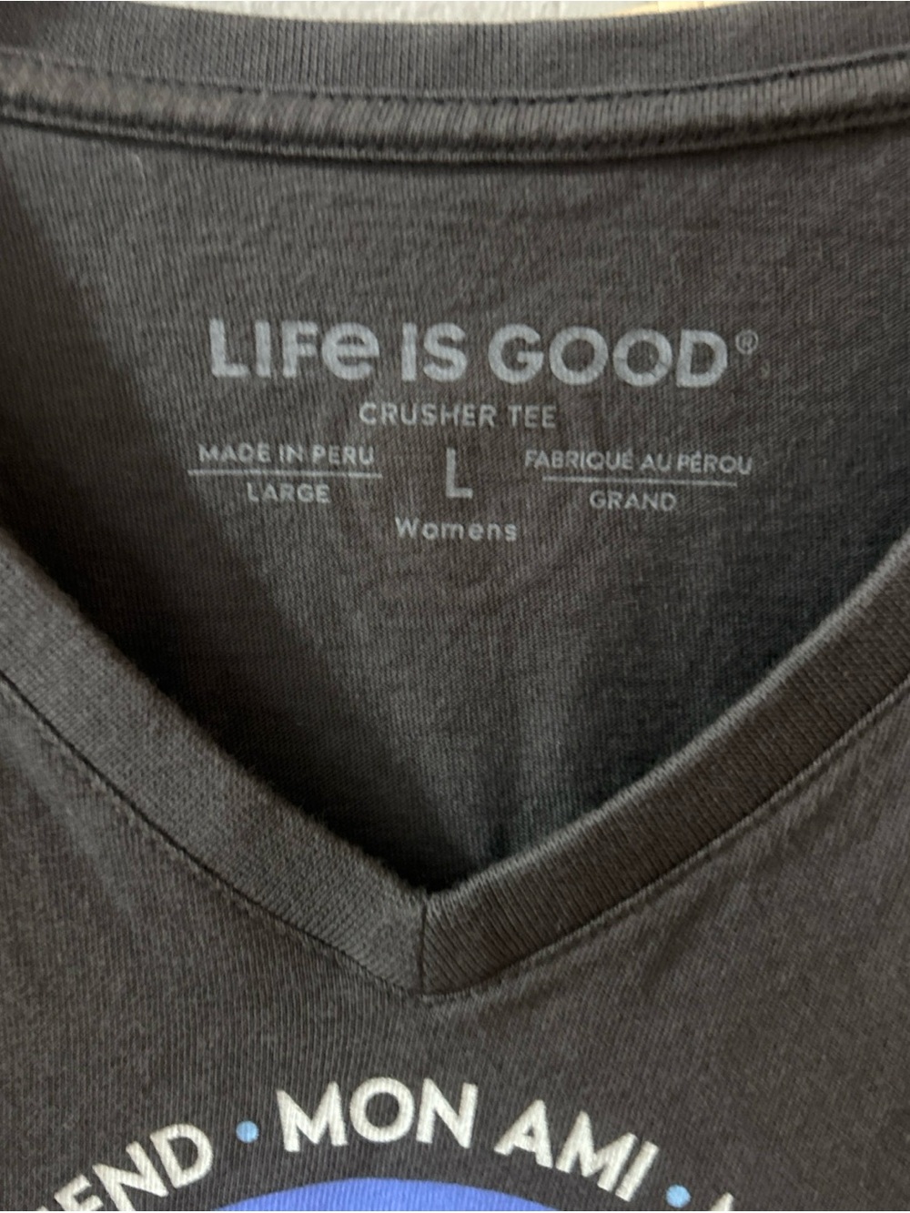Life Is Good Black Dog V Neck Crusher 100 % Cotton Tshirt - Picture 4 of 6